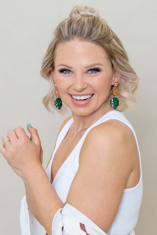 Tropical Palm Leaf Earrings