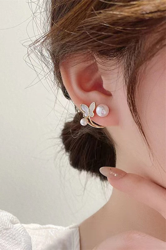 Pearls and Butterfly Crawl Style Earrings