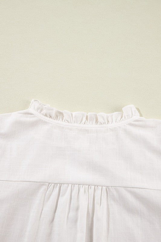 Blue on White Embroidered Sleeve Shirt