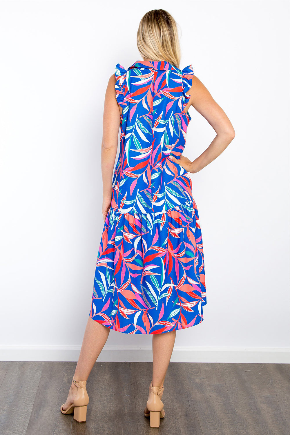 Royal Blue Tropical Print Midi Dress
