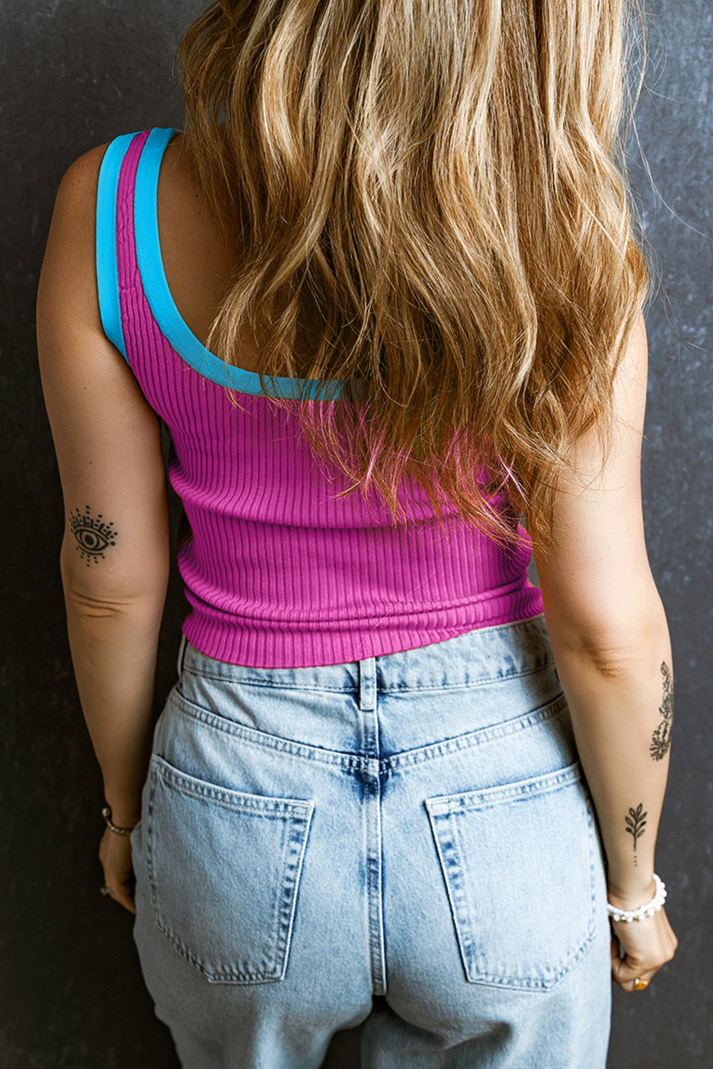 Red Colorblock Knit Tank Top