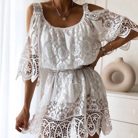 White Lace Design Mini Dress