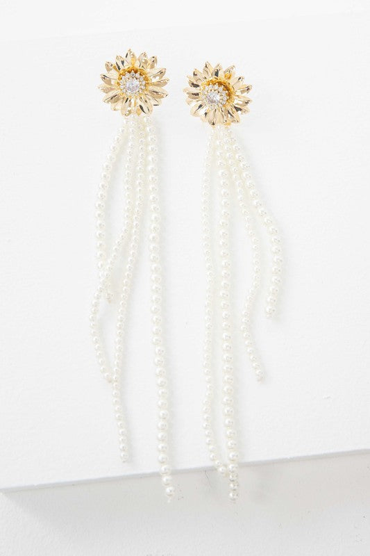 Dandelion Stud and Pearl Strands Earrings