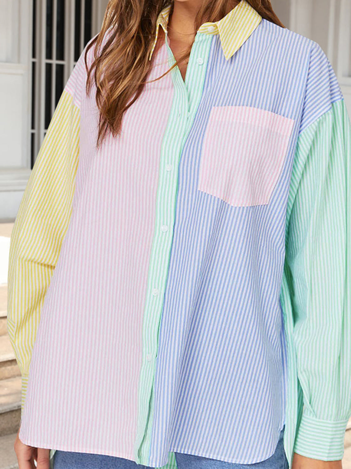 PinStripe Color Block Long Sleeve Shirt