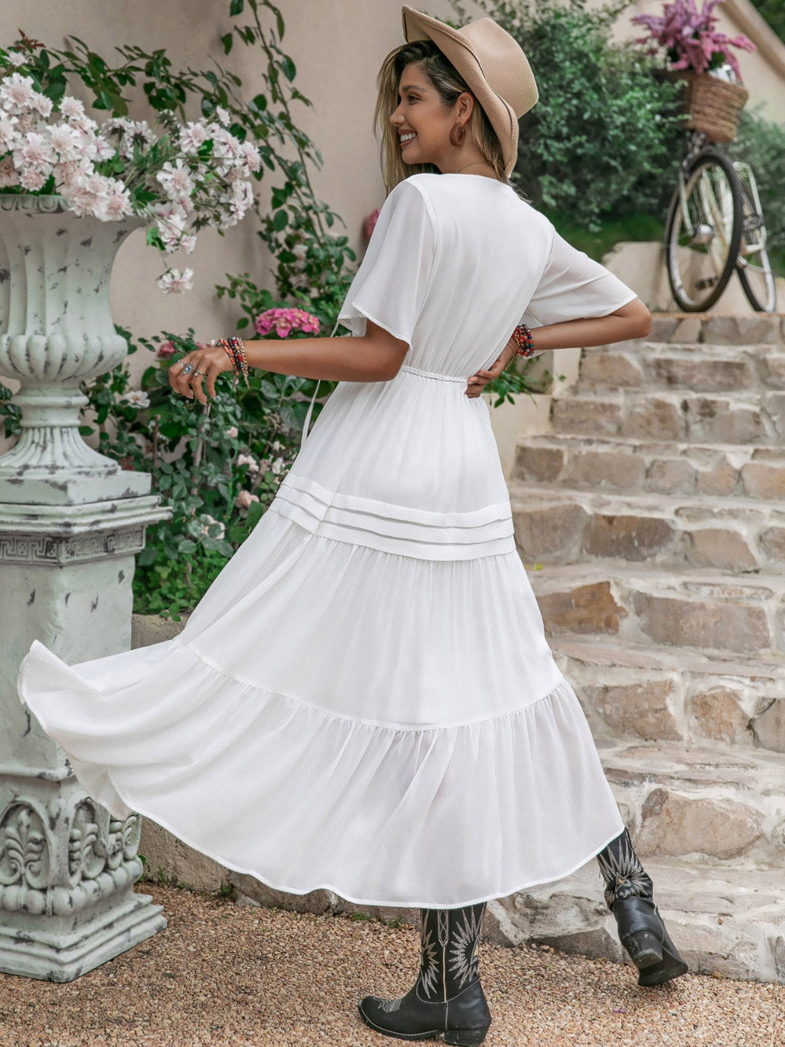 White Tiered Hem Maxi Dress