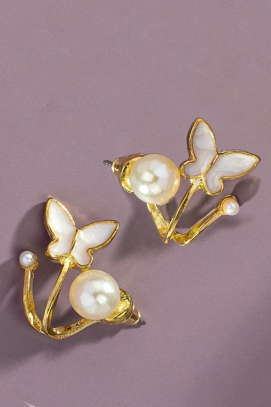 Pearls and Butterfly Crawl Style Earrings