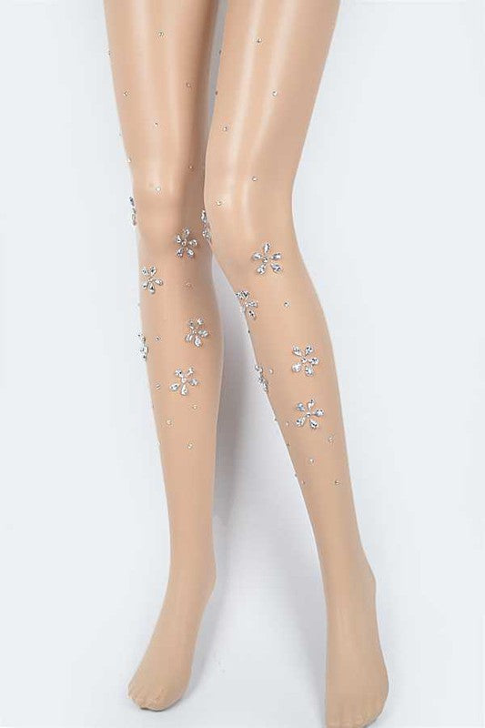 Crystal Flower Accents Sheer Stockings