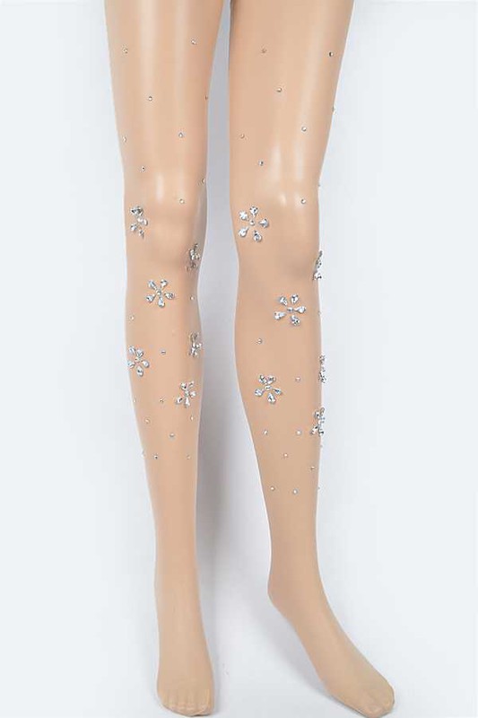 Crystal Flower Accents Sheer Stockings