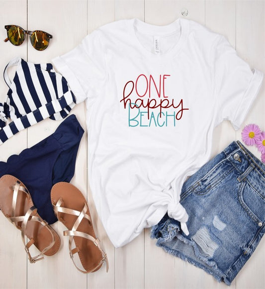 One Happy Beach Print Graphic Tee