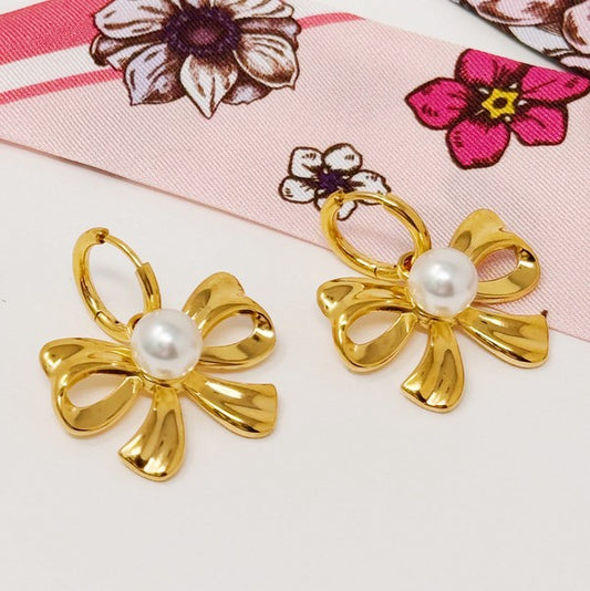 Bow Tie And Pearl Earrings