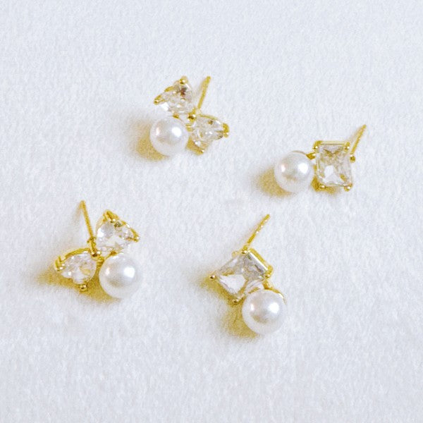 Lovely Pearl Duo Stud Earrings Set