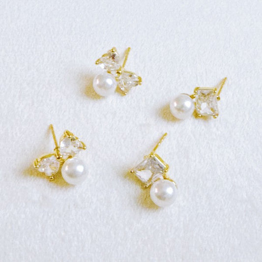 Lovely Pearl Duo Stud Earrings Set