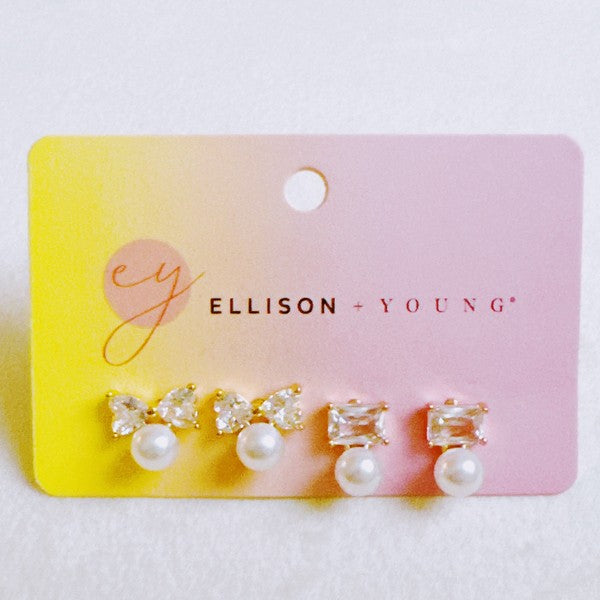 Lovely Pearl Duo Stud Earrings Set