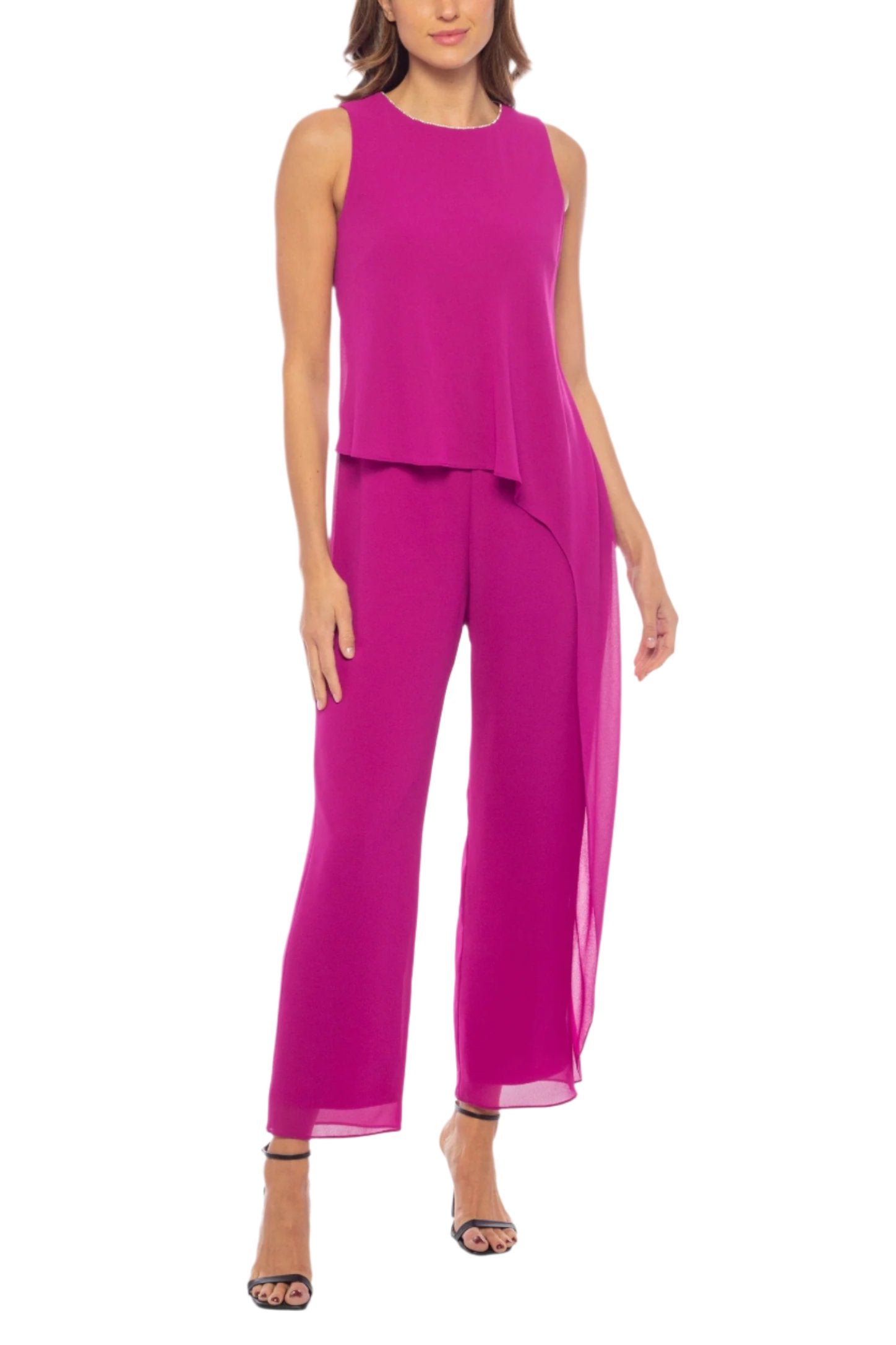 Marina Sleeveless Crew Neck Chiffon Jumpsuit - Wholesale-0