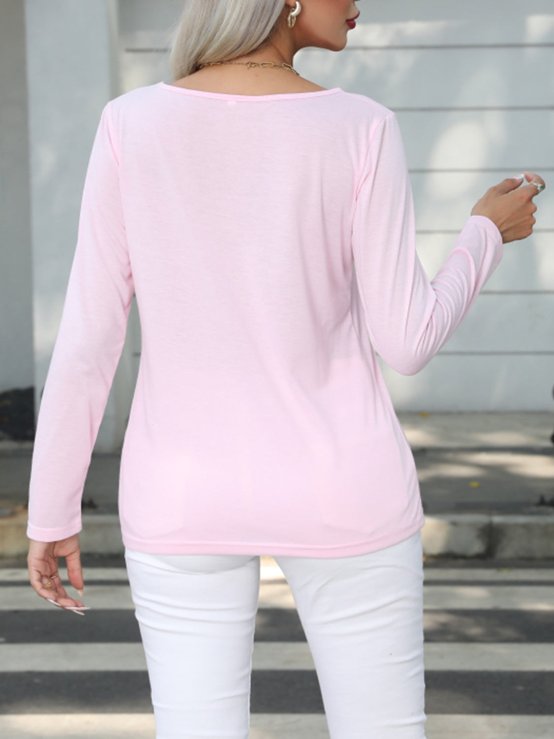 Button Trim Long Sleeve T Shirt