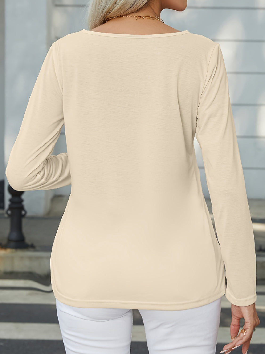 Button Trim Long Sleeve T Shirt