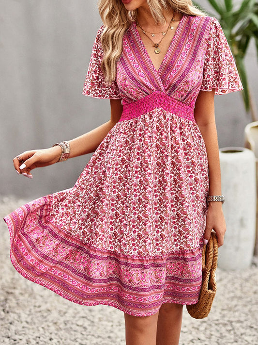 Floral Print Smocked Waist Mini Dress