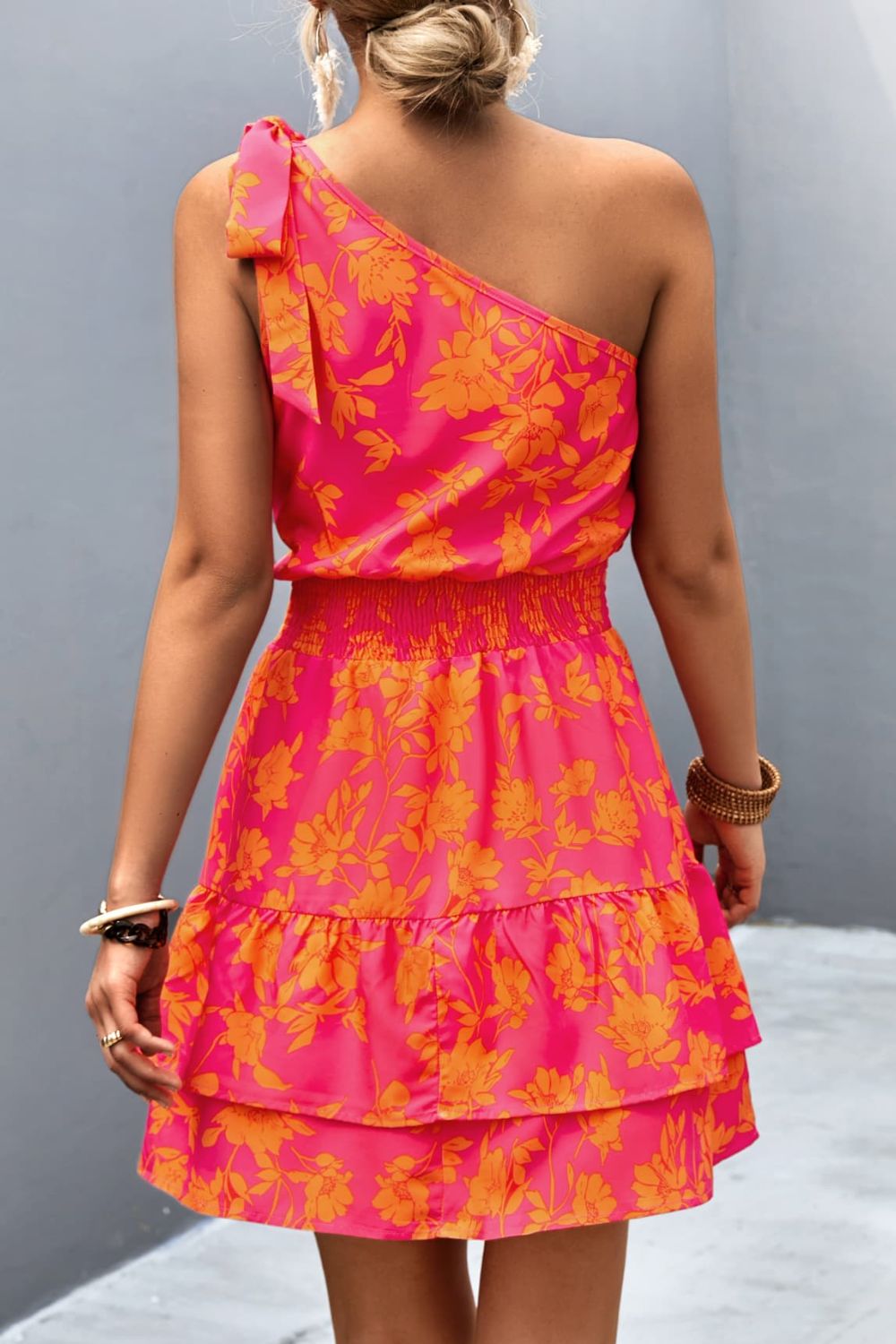 Floral Print One Shoulder Dress