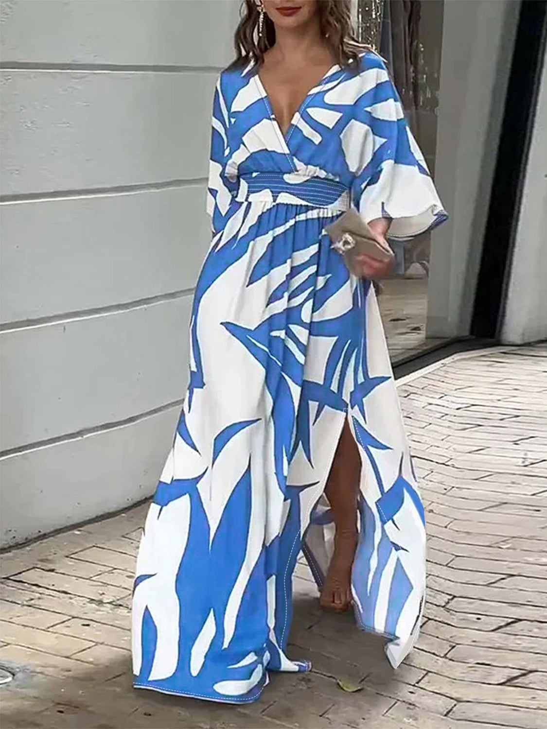 Ocean Blue Print Maxi Dress