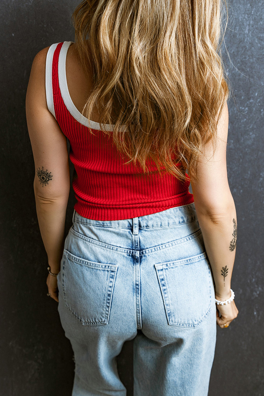 Red Colorblock Knit Tank Top