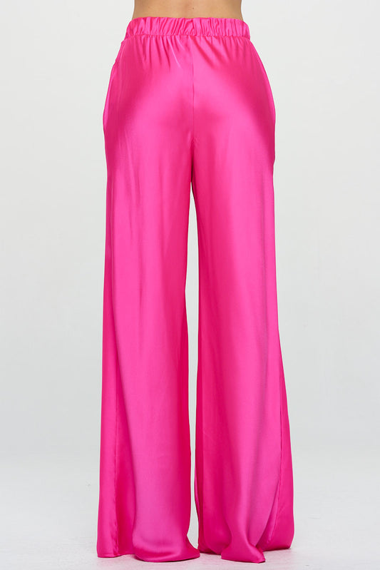 Stretch Satin Pants w/ Elastic Waist and Pockets-0
