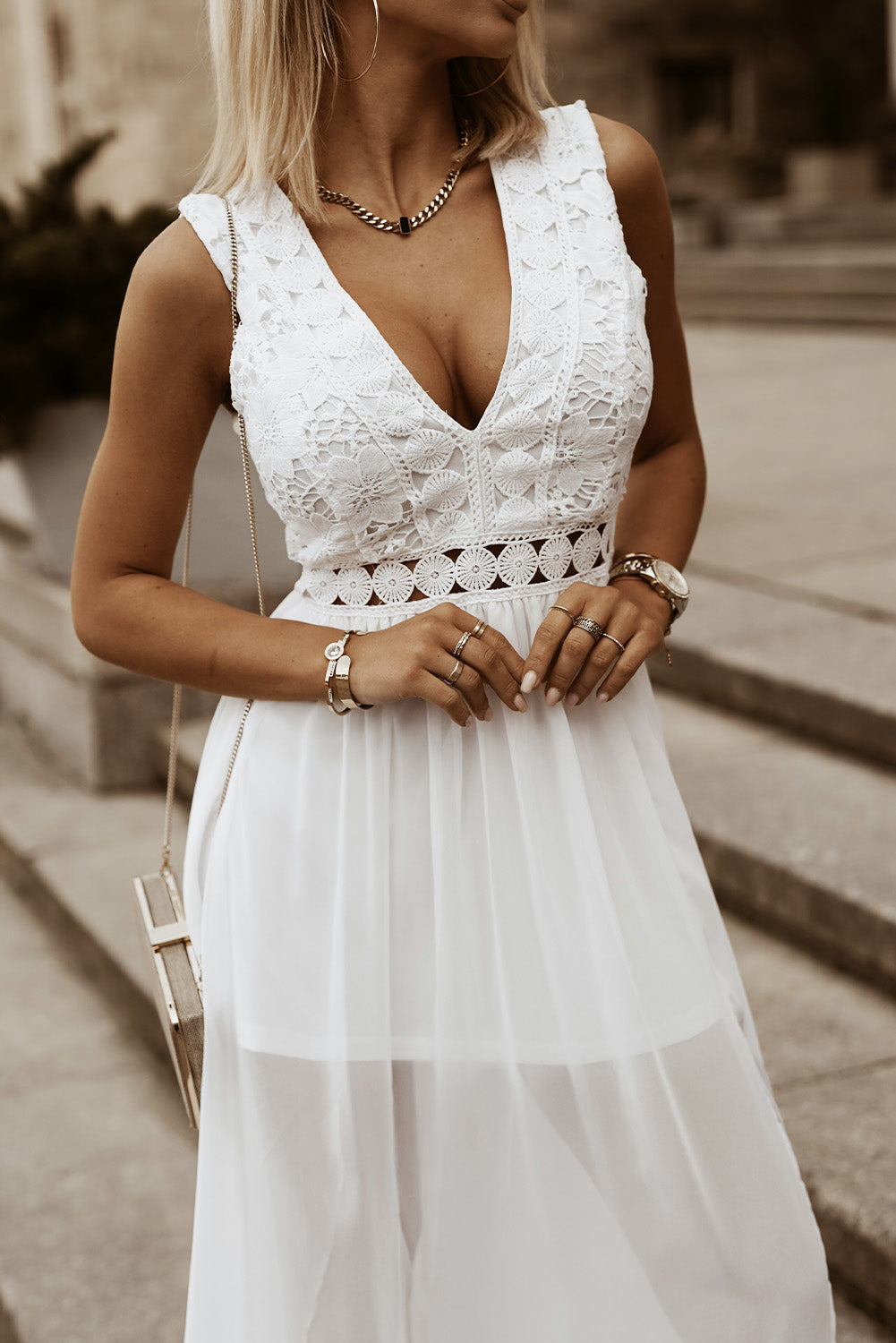 Grecian Lace Detail Maxi Dress