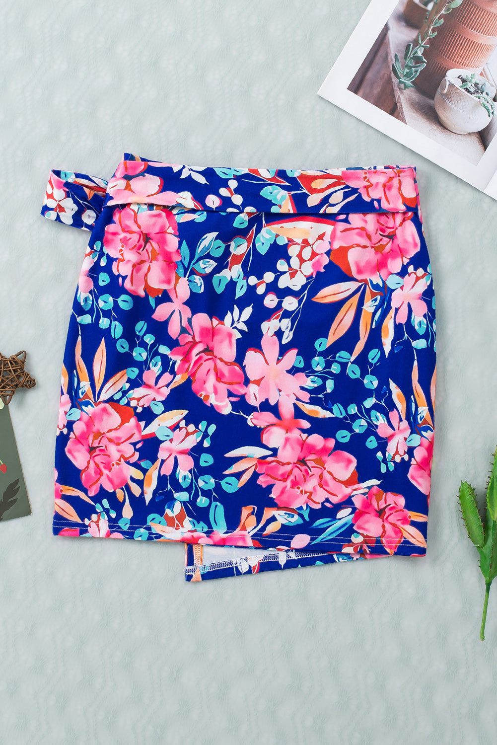 Floral Print Wrap Tie Mini Skirt