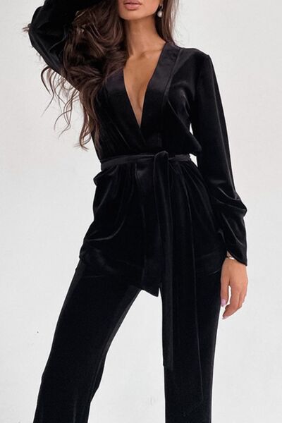 Velvety Long Sleeve Top and Pants Set