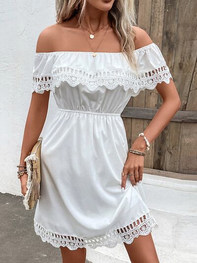 Lace Detail Off Shoulder White Dress