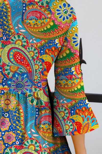 Paisley and Flowers Design 3/4 Sleeve Dress