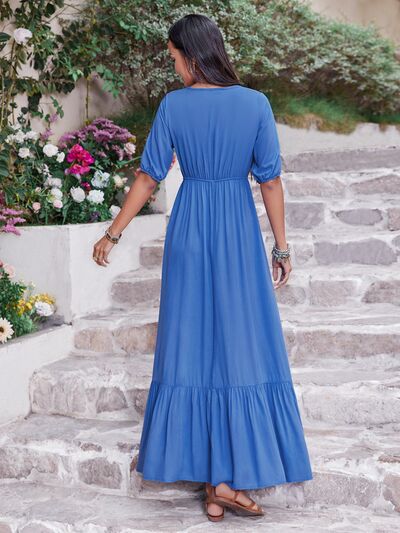 Ultra Blue Short Sleeve Ruffle Hem Dress