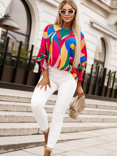 Red Multicolor Abstract Blouse