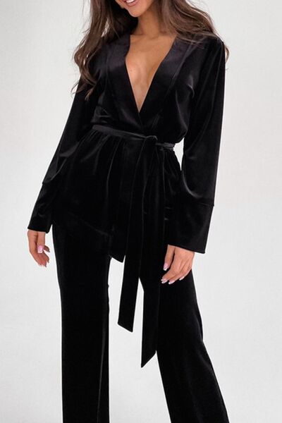 Velvety Long Sleeve Top and Pants Set