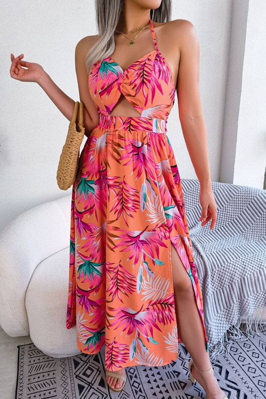 Tropical Print Halter Neck Maxi Dress