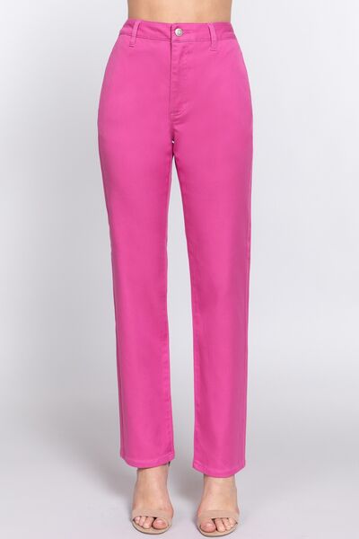 Hot Pink High Waist Twill Pants
