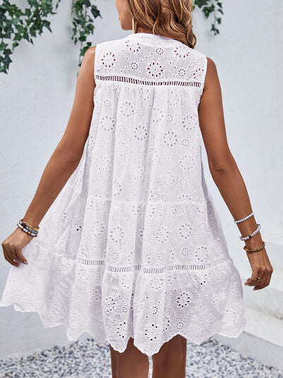 White Eyelet Sleeveless Mini Dress