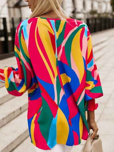 Red Multicolor Abstract Blouse