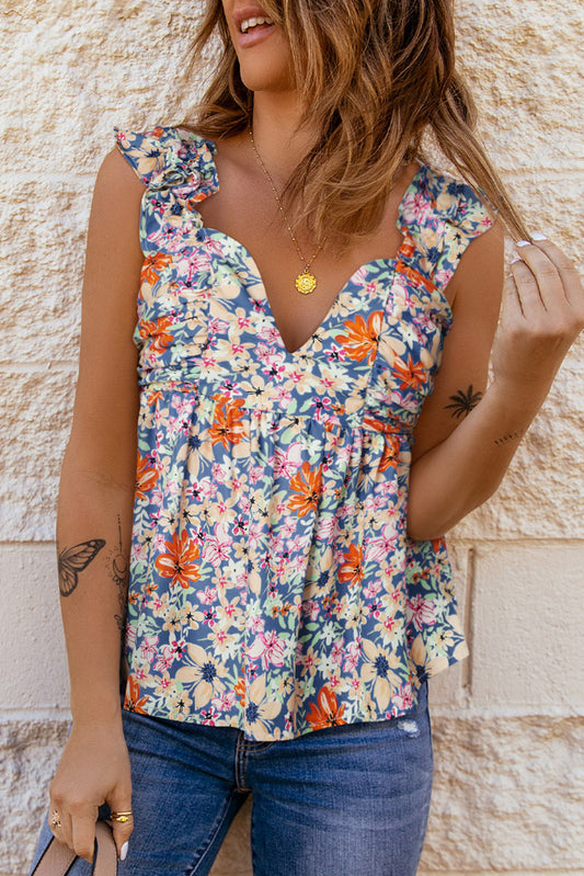 Floral Smocked Sleeveless Top