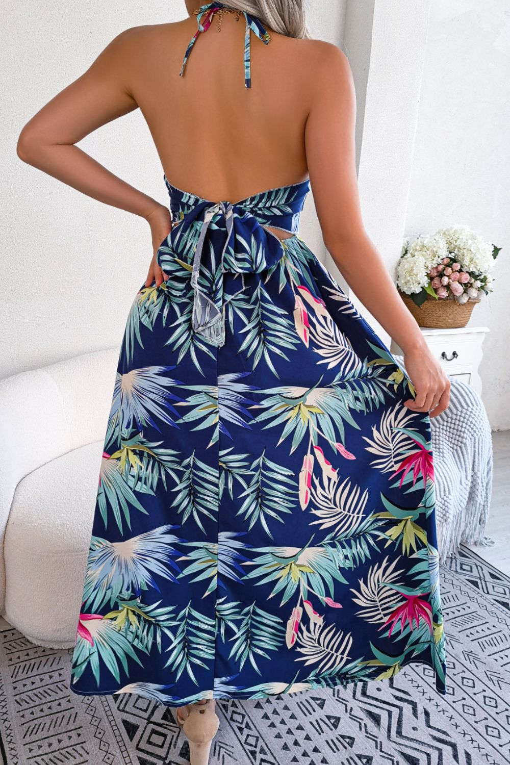 Tropical Print Halter Neck Maxi Dress