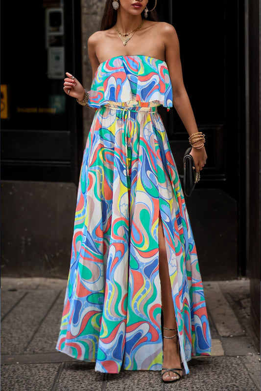 Multicolor Swirls Design Maxi Dress